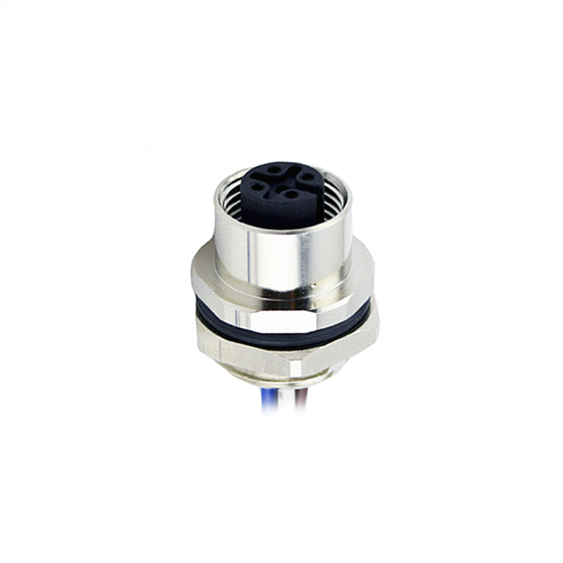 M12 3pins A code female straight rear panel mount connector PG9 thread,unshielded,single wires,brass with nickel plated shell
